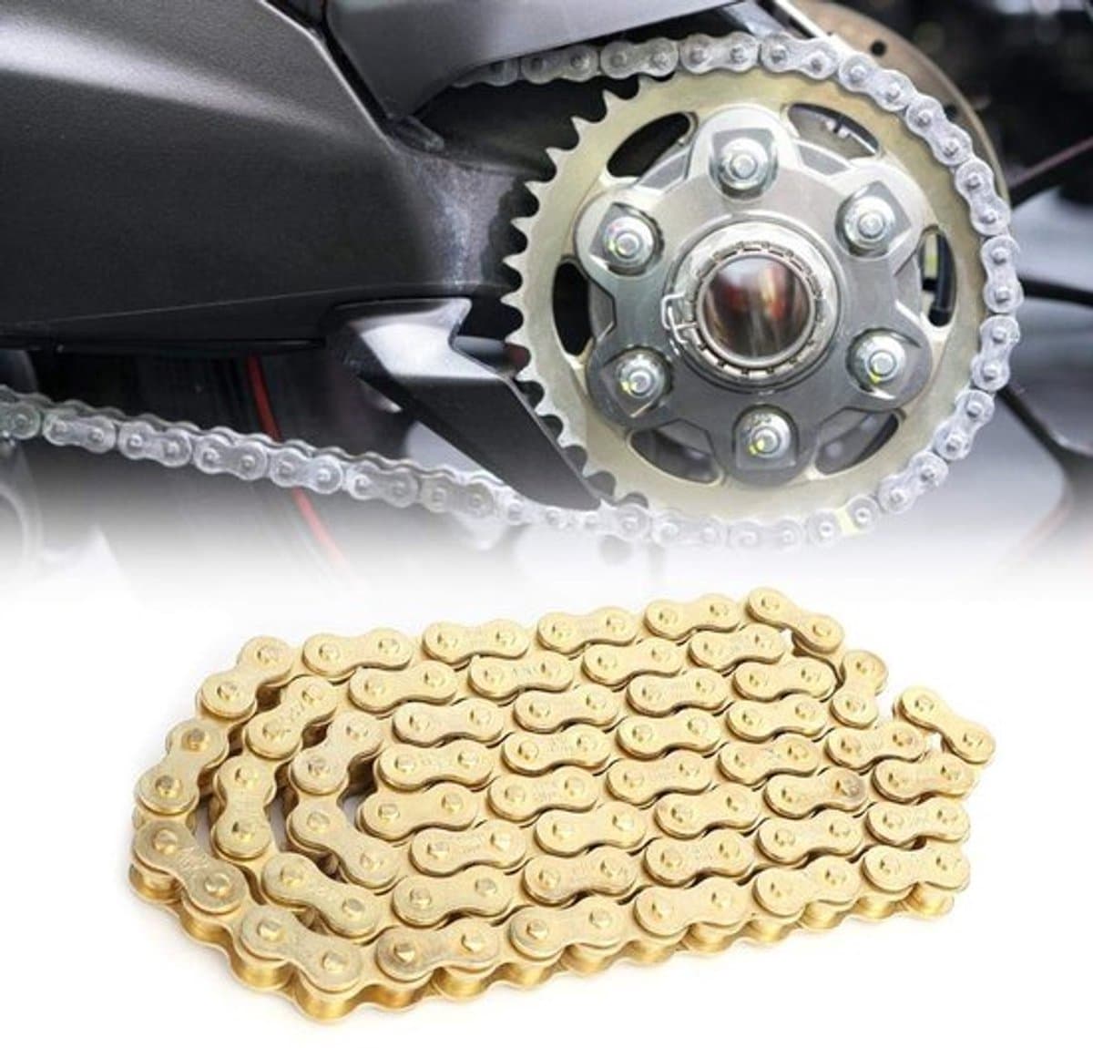 Zware aandrijfketting 48 schakels - goudkleurige 420 motorfietsketting - 50110 PIT Quad - off-road motorfietsen - kart thumbnail 4