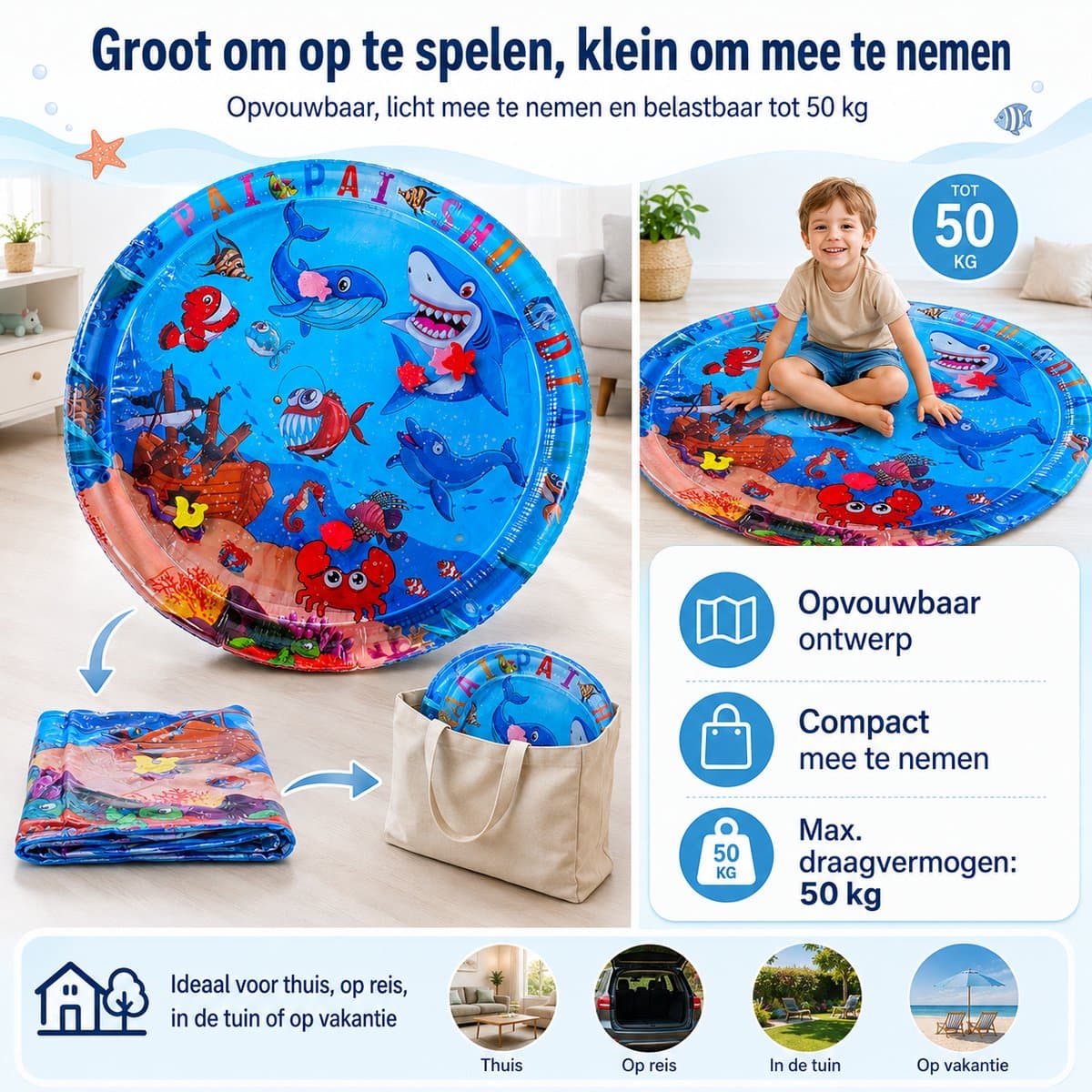 Waterspeelmat - Speelmat- Opblaasbaar baby water speelmat - Kraamcadeau - Kinderspeelgoed-Waterspeelgoed thumbnail 4