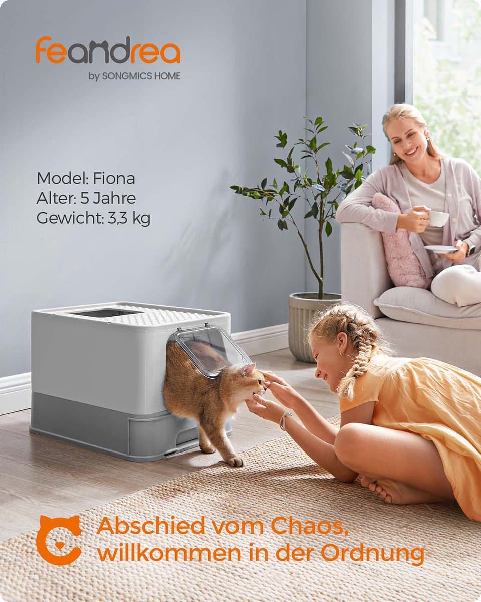 Feandrea verborgen kattenbak, kattenbak met kap, uitschuifbare lade, schep, borstel,… thumbnail 6