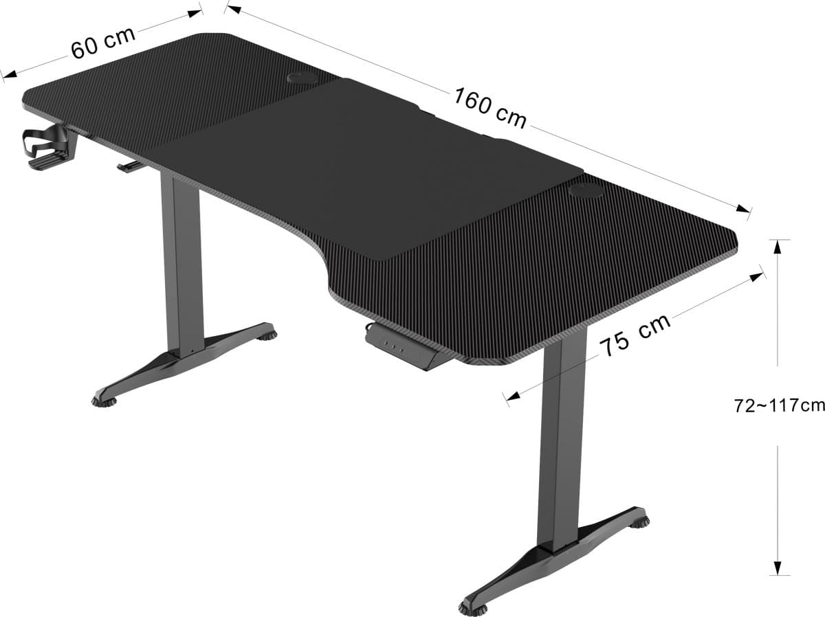 VDD Gaming - Bureau - Elektrisch in Hoogte verstelbaar - Zit-sta bureau - Game bureau - Computer Tafel - Gaming Desk - Game Bureaus - 160 x 75 cm thumbnail 2