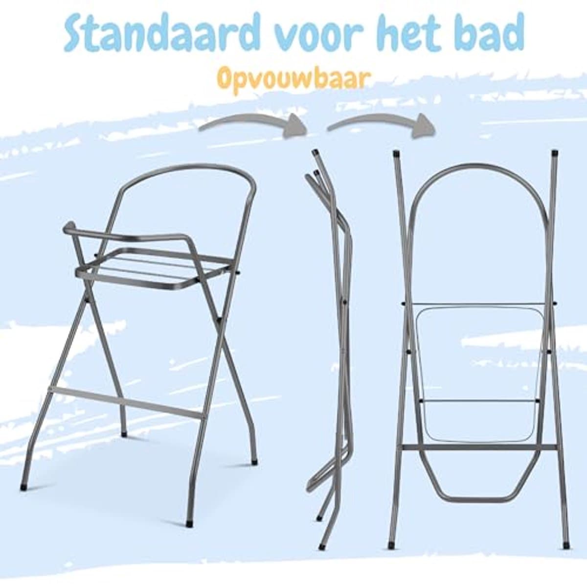 Babybadkuip met standaard - TÜV goedgekeurd babybadje set met afvoer, inclusief babybadzitje en frame voor pasgeborenen thumbnail 3