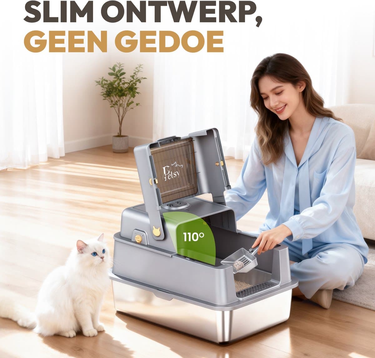 Petsy® - Premium Kattenbak RVS Pro - XXL - Incl. Geurneutralisator - Incl. Kattenbaks… thumbnail 3