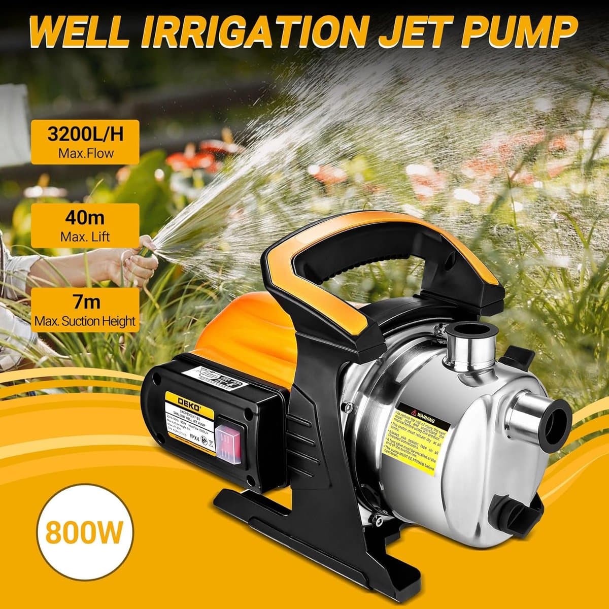 Draagbare Waterpomp 800W met Drukverhogend Systeem voor Tuin en Irrigatie thumbnail 4