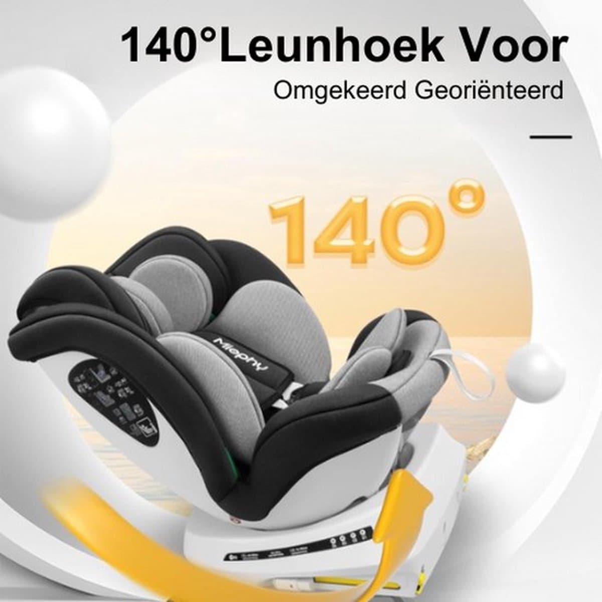 Thuys – Autostoel – Kinderstoel Auto – Kinderzitje – Isofix – 360° Draaibare Zitverhoger – Hoogte Verstelbaar – Multifunctioneel – Ligstand – Grijs thumbnail 2