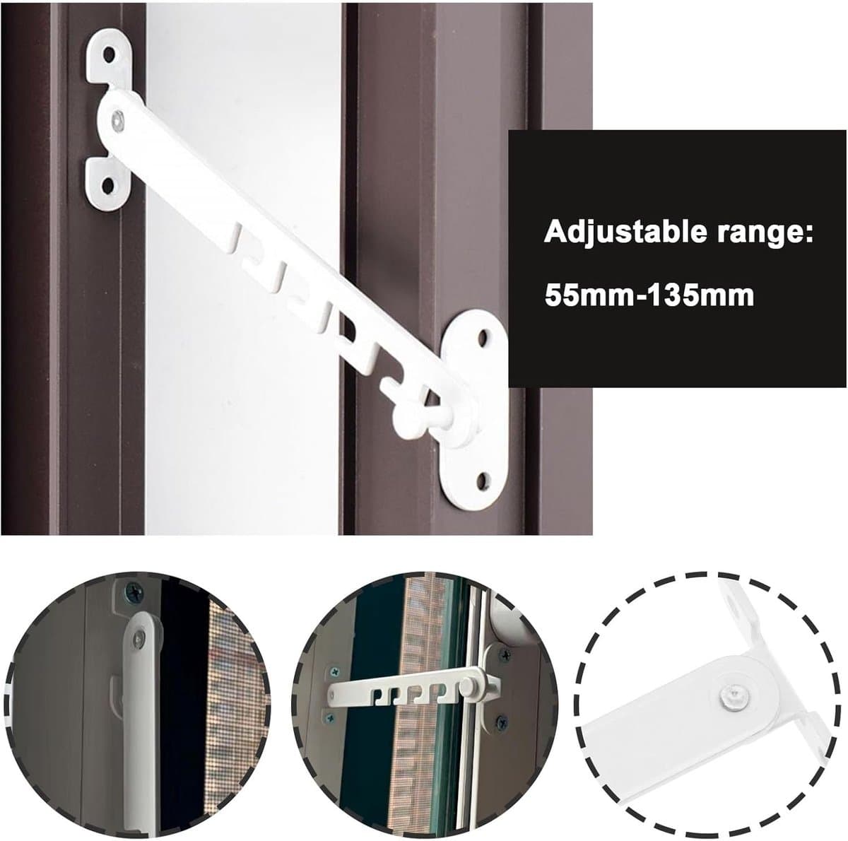 Raamvastzetter en Deurvastzetter - 2 stuks - Raambegrenzer - Raambeveiliging - Kinderslot Raam - Raam Slot - 16cm - met Bevestigingsmateriaal - Wit thumbnail 5