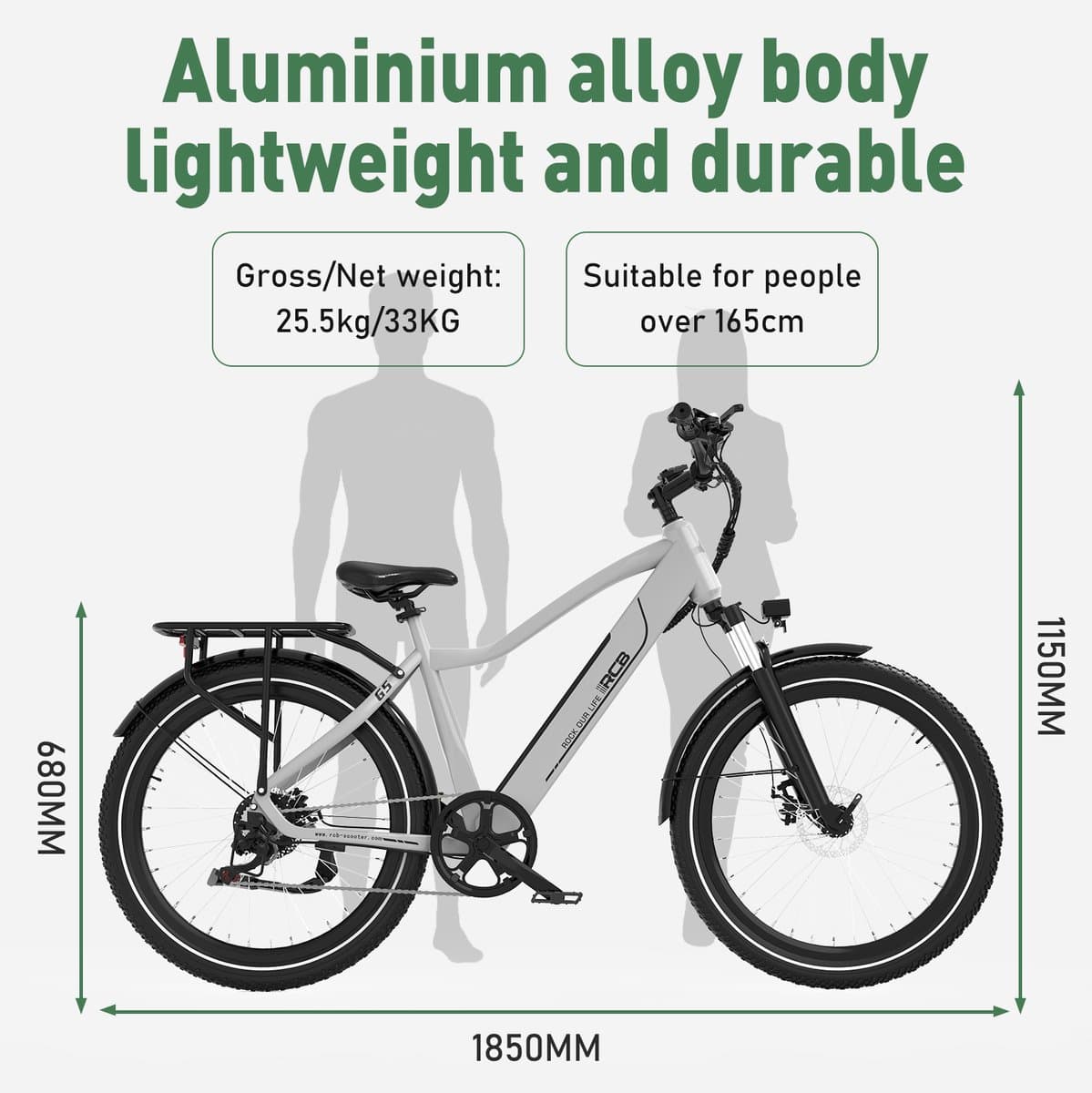 RCB G5 Elektrische Fiets - 27.5 Inch - Lichtgewicht Aluminium Frame - 250W Motor - 36V 13Ah Verwijderbare Batterij - 7 Versnellingen - Met App, NFC & LCD Display - Comfortabel & Roestvrij - Voor Dames en Heren - Actieradius 80km-zilver thumbnail 5
