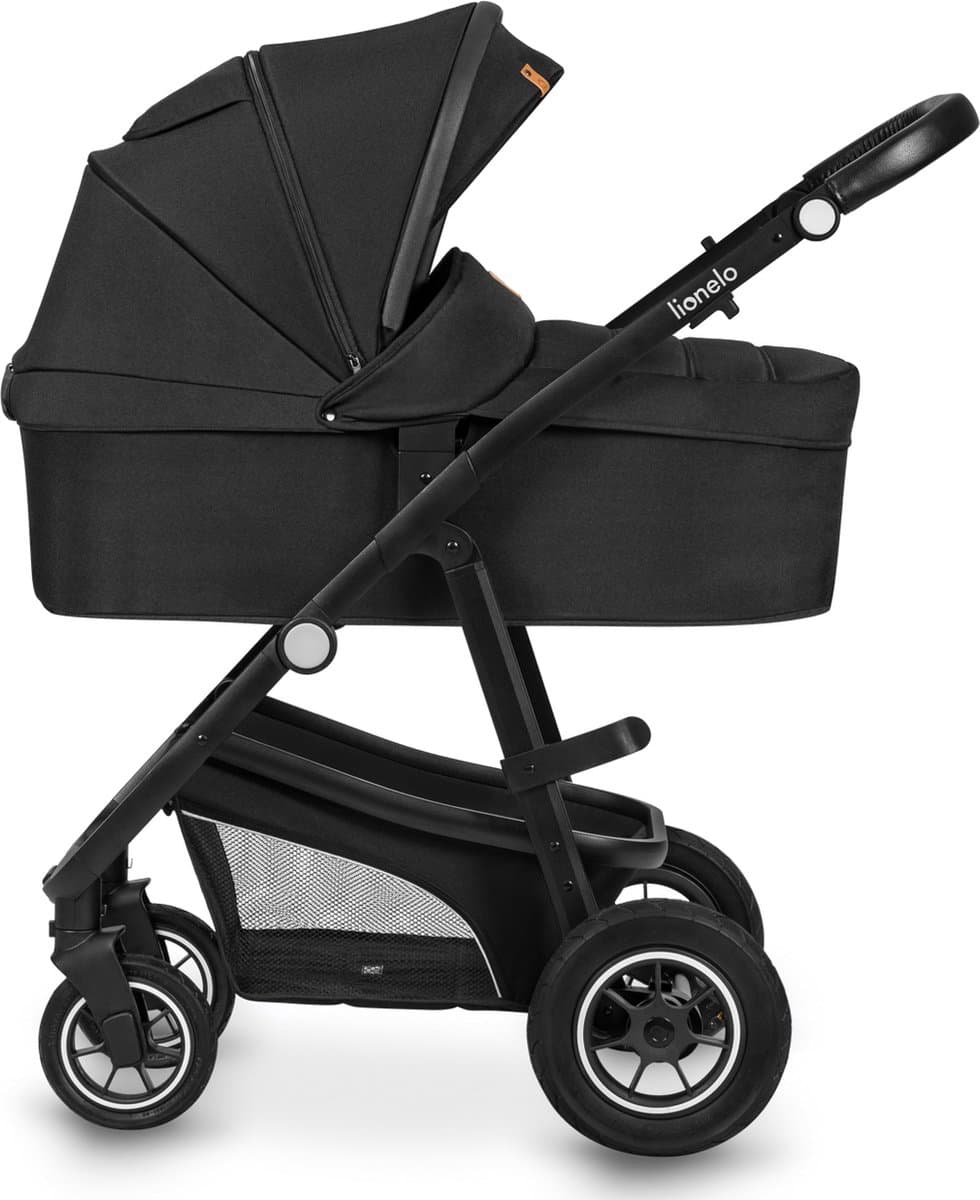 Lionelo Bianka Kinderwagen 3 in 1 - Reiswieg + Wandelwagen + Autostoel - Grote Luchtbanden, Volledige Vering - Inklapbaar - Verstelbare duwstang - Buggy Omkeerbare Zitting - 0-22kg - Accessoireset - Zwart thumbnail 3
