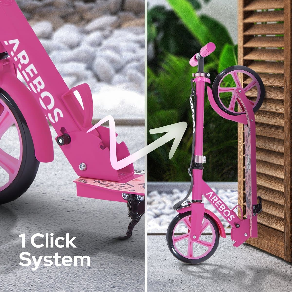 AREBOS kick scooter stadsstep kinderstep volwassen scooter roze thumbnail 6
