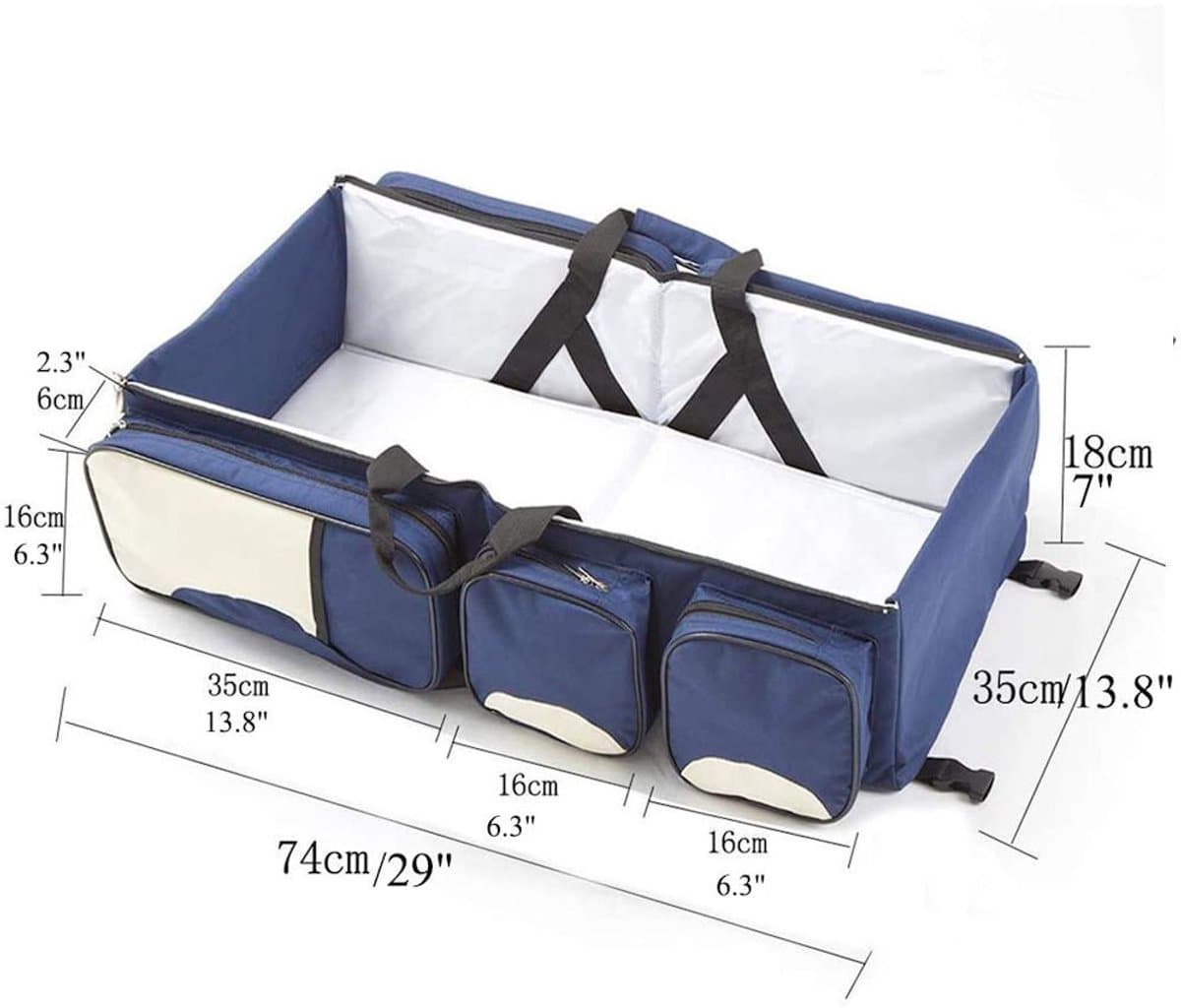 Baby bed - Luiertas - Reisbedje voor Babyâ??s en Kleuters - Opvouwbare Reiswieg - Reisbed met matras - Reistas - Blauw thumbnail 3