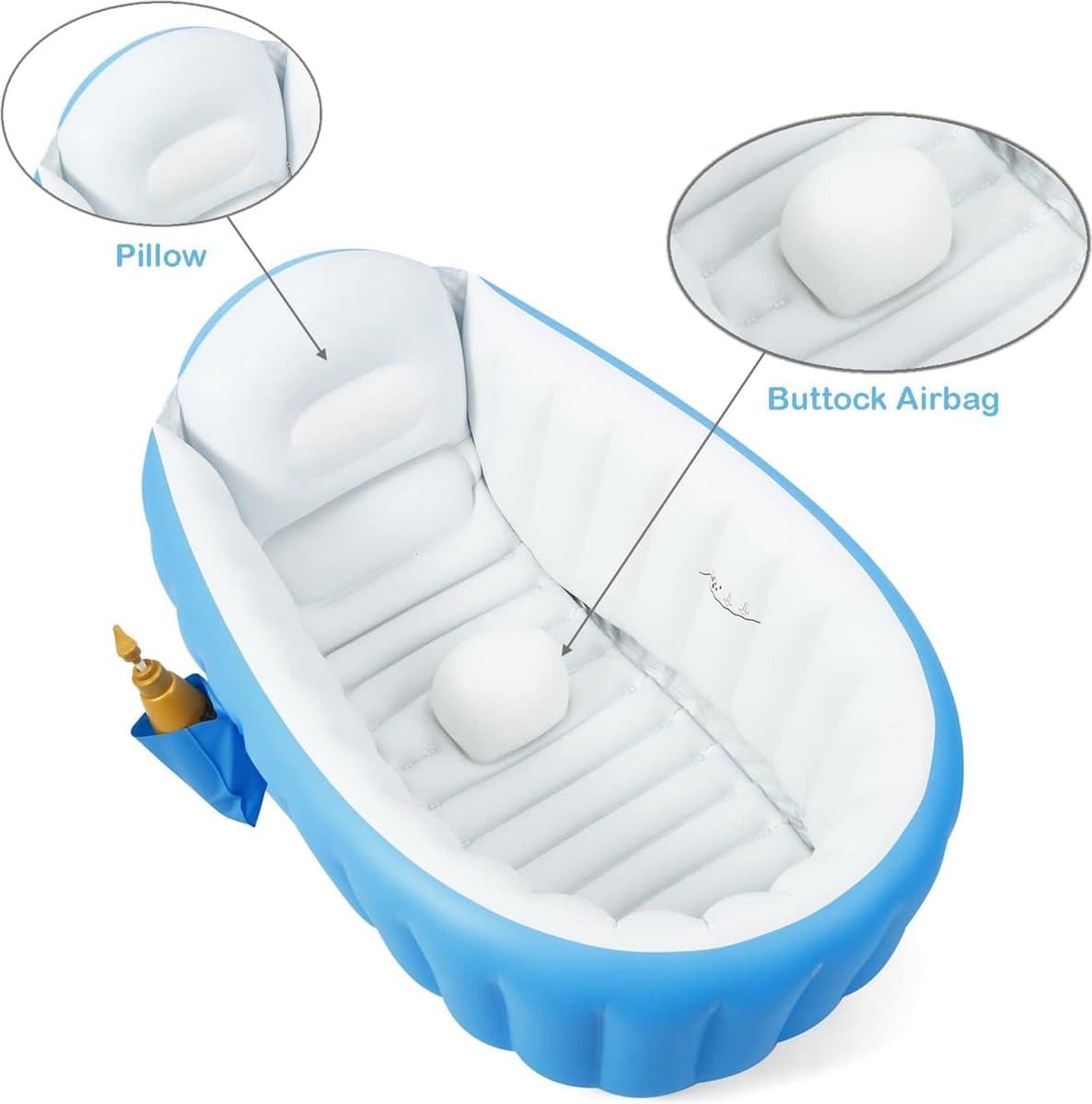 Peuter zwembad met glijbaan Opblaasbare babybadkuip draagbare reisbabybadkuip voor baby's luchtpomp opvouwbaar antislip douchebak mini-luchtzwembad voor pasgeborenen blauw Peuter zwembad met glijbaan thumbnail 5