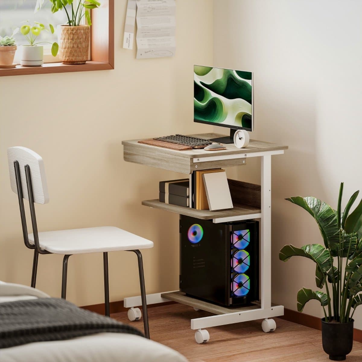 STILVORA Bureau 56 X 51 Cm - Met Lade En Planken - Op Wielen Met Rem - Voor Kleine Ruimtes En Thuiswerken - Hout Eiken thumbnail 5