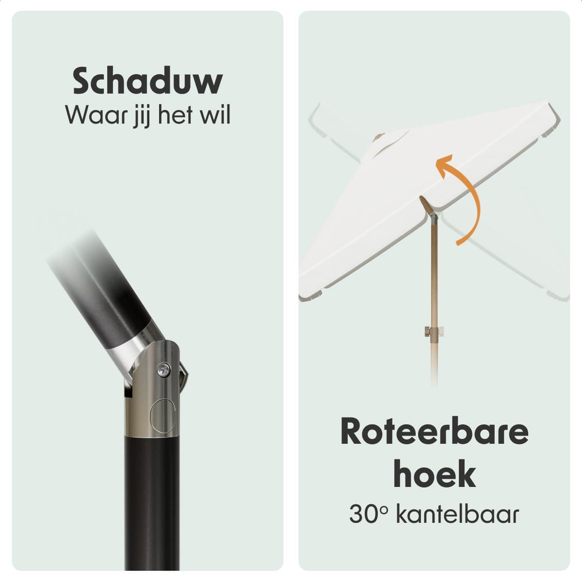 LifeGoods Parasol - Tuin - Balkonparasol - 200x125cm - 30° Kantelbaar - Waterdicht - UPF50+ - Houtlook - Crème thumbnail 4