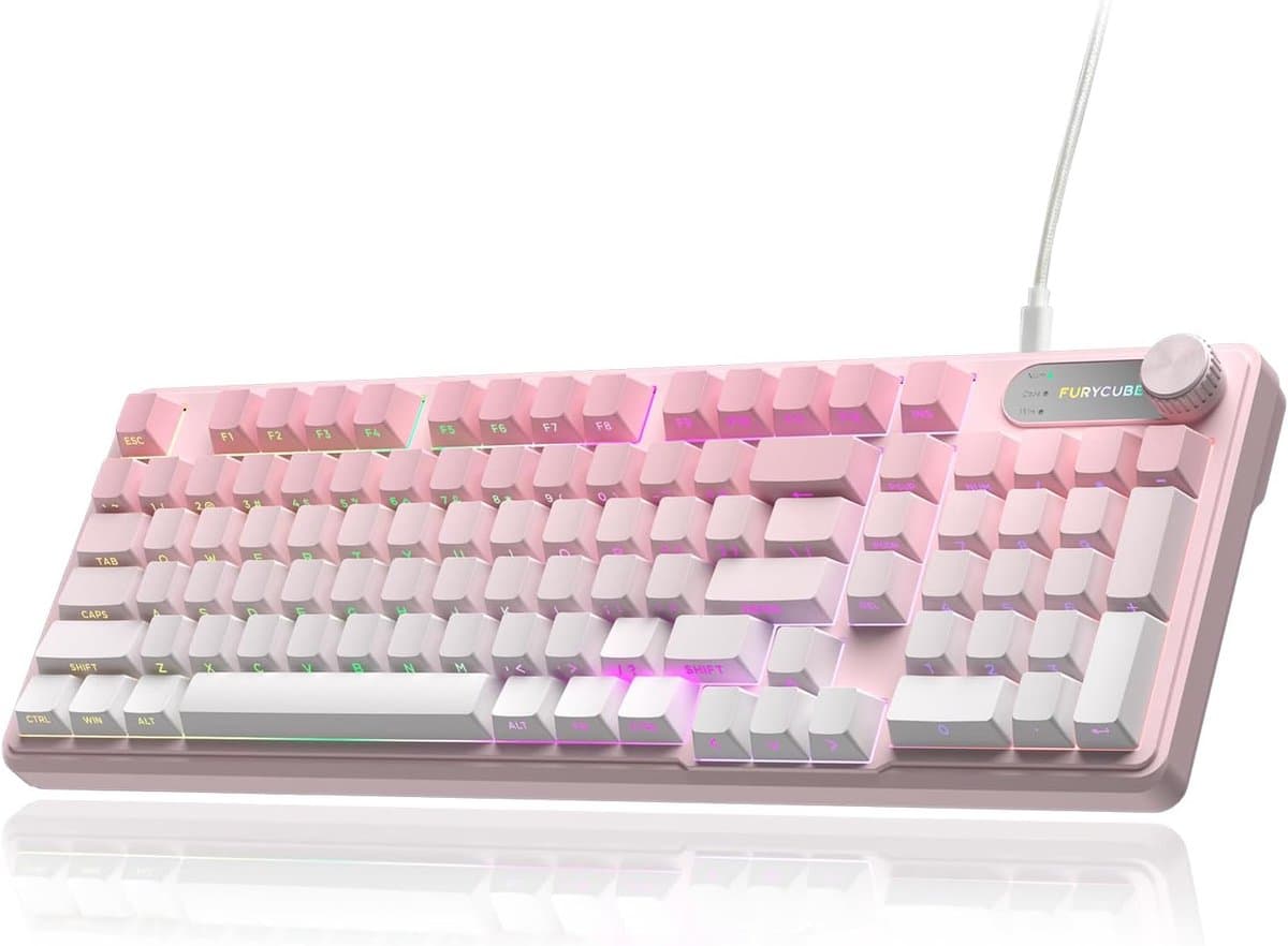 Furycube IP98 PRO - Mechanisch-Feeling Gaming Toetsenbord - 98 Toetsen - RGB Verlichting - Draadloos & Bedraad - 5000mAh Batterij - Roze - afbeelding 1