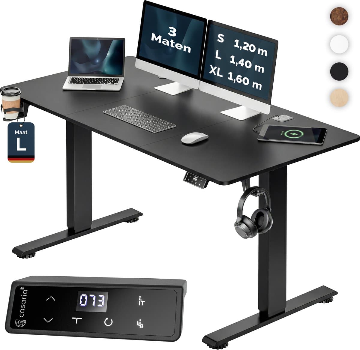Casaria Zit sta bureau - Elektrisch Verstelbaar USB 140x60cm – Zwart thumbnail 6
