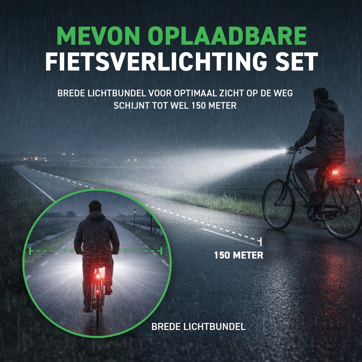 Mevon Fietsverlichting Set - 400 Lumen USB-C oplaadbaar thumbnail 2