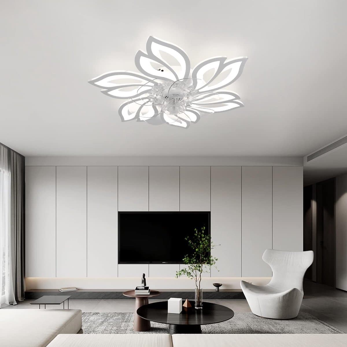 Glitzerlife - Plafond ventilator met verlichting - Dimbare LED ventilator lamp plafond - Stille plafondventilator Afstandsbediening - Zomer winter functie - Acryl design - Ø66cm - Wit thumbnail 8