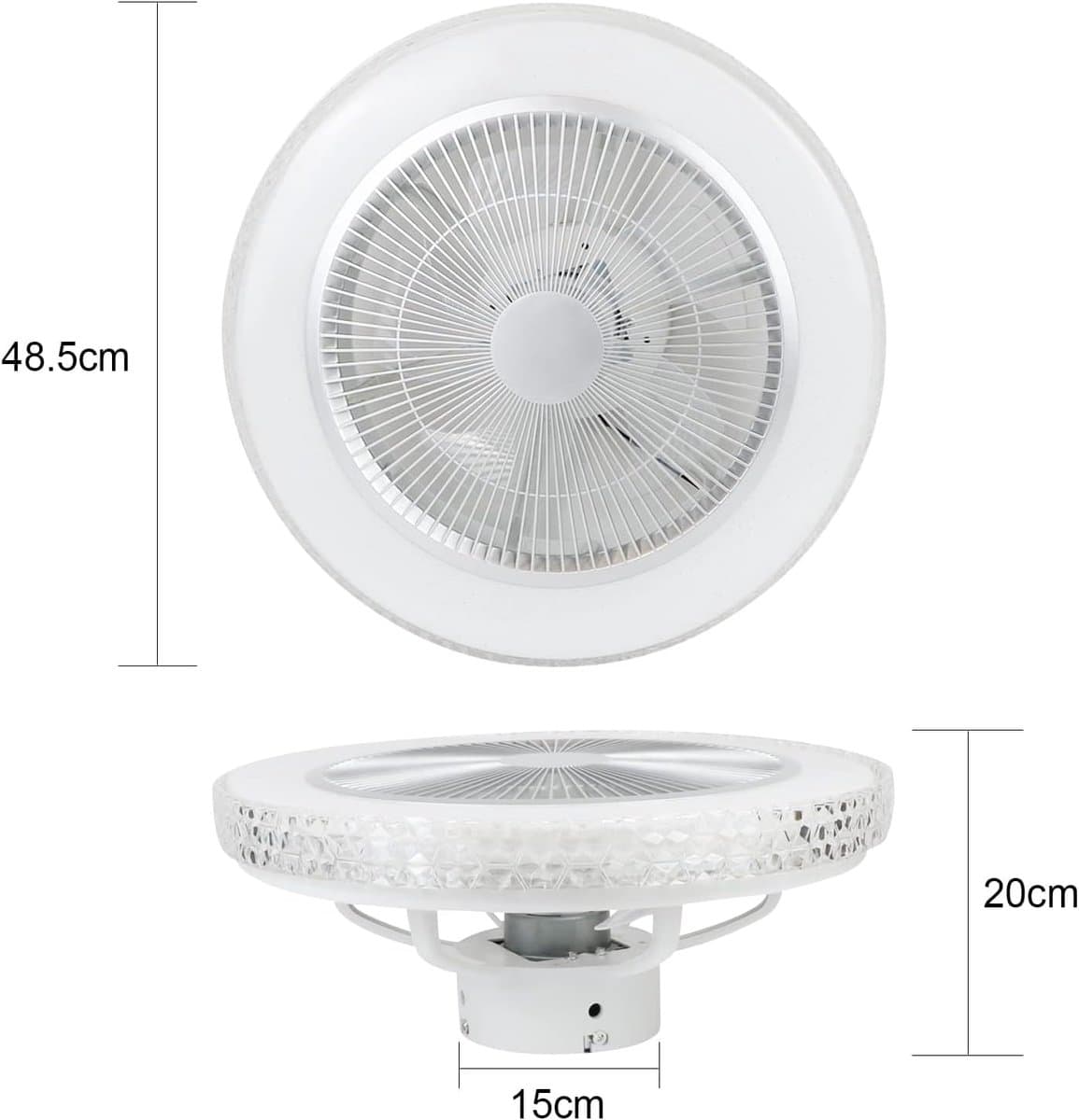 Glitzerlife-Plafond ventilator met verlichting – LED ventilator plafondlamp met afstandsbediening –Stille plafondventilator – Ø48,5 cm – dimbaar – kristal – zomer- en winterstand – voor woonkamer en slaapkamer thumbnail 8