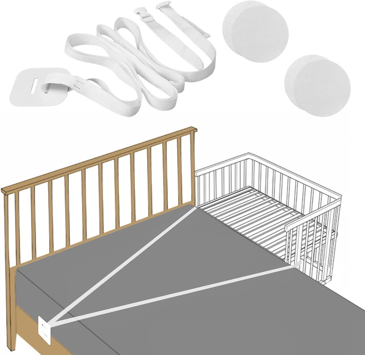 Babybed Riem - Wieg Bevestiging - Veilig Slapen - Verstelbaar 8 Meter - 2.6cm Breed - Wit