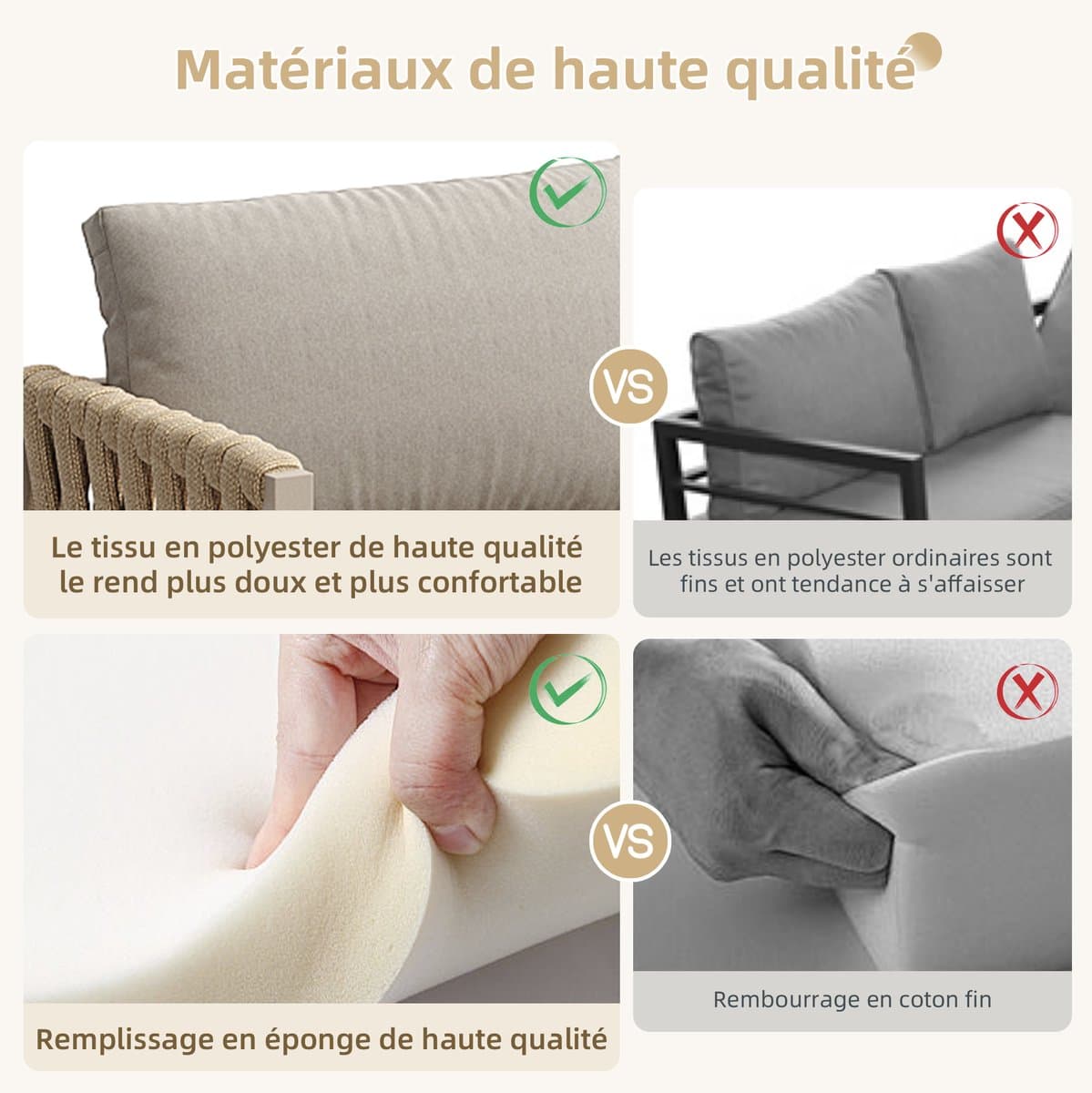 HAUSS SPOLE Loungeset 5 Delig 238 Cm - Hoekbank Met Verstelbare Poten En Glazen Tafel - Voor Tuin En Terras - Metaal - Beige thumbnail 3