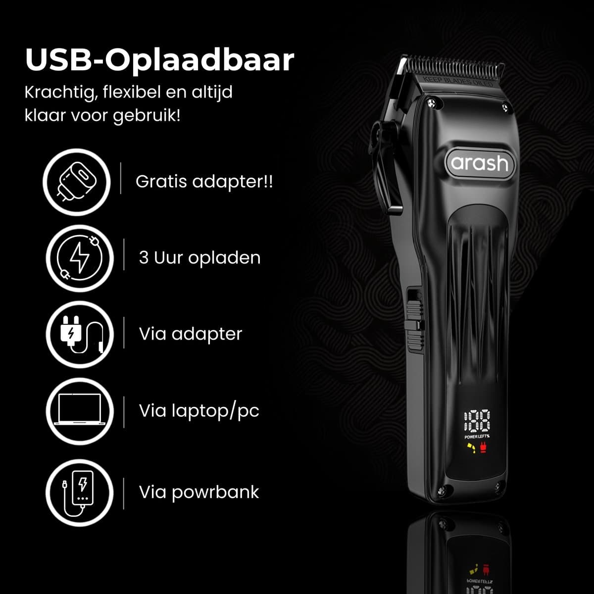 arash® Professionele Draadloze Tondeuse – Haar- en Baardtrimmer voor Mannen - Tondeuse Mannen – Tondeuse Hoofdhaar - Tondeuse Cheveux – Hair Clipper – Haartondeuse – 10 Opzetstukken - Kapperscape - Luxe opbergzak thumbnail 2