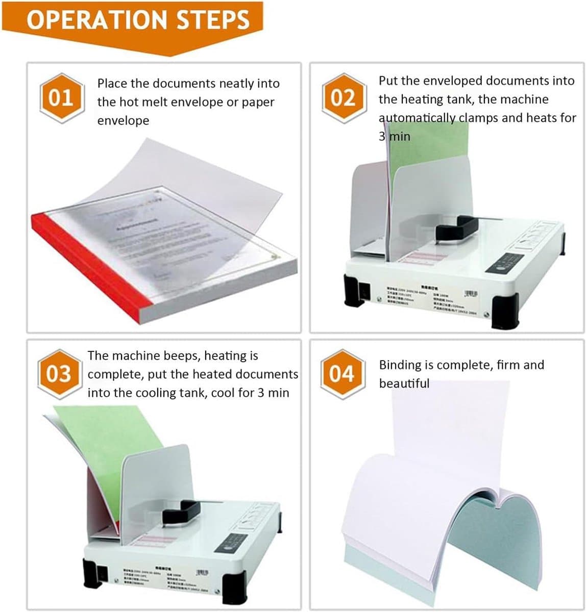 Thermische Boekbindmachine - Hot Melt Binder - Documenten Bind - Keramische Verwarming - Tot 50mm dik - Zwart thumbnail 7