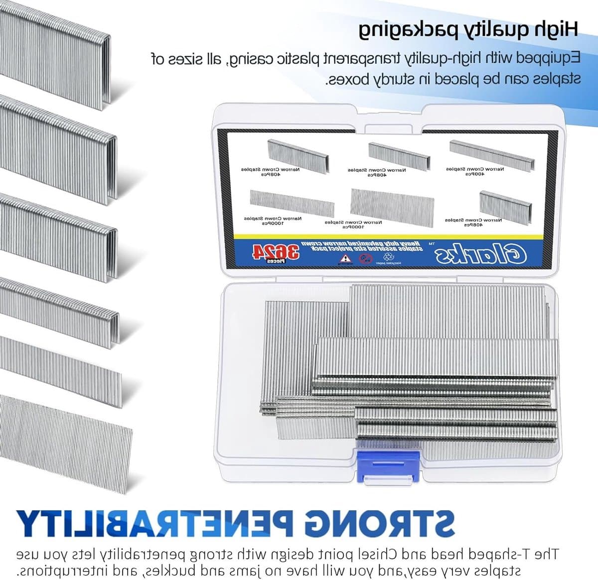 18 Gauge Smalle Kroonnietjes en Brad Nagels Assortiment - 3624 Stuks voor Elektrische Nietmachine thumbnail 3