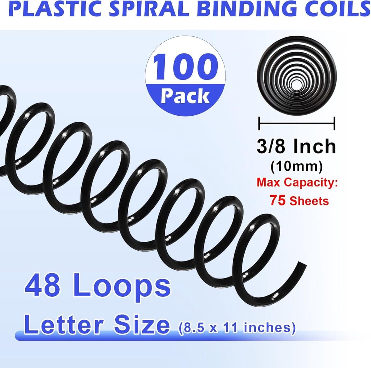 Plastic Spiraal Binding Coils - Bindspiralen - Documenten Binden - 4:1 Pitch - 10mm 75 Vel Capaciteit - Zwart thumbnail 5