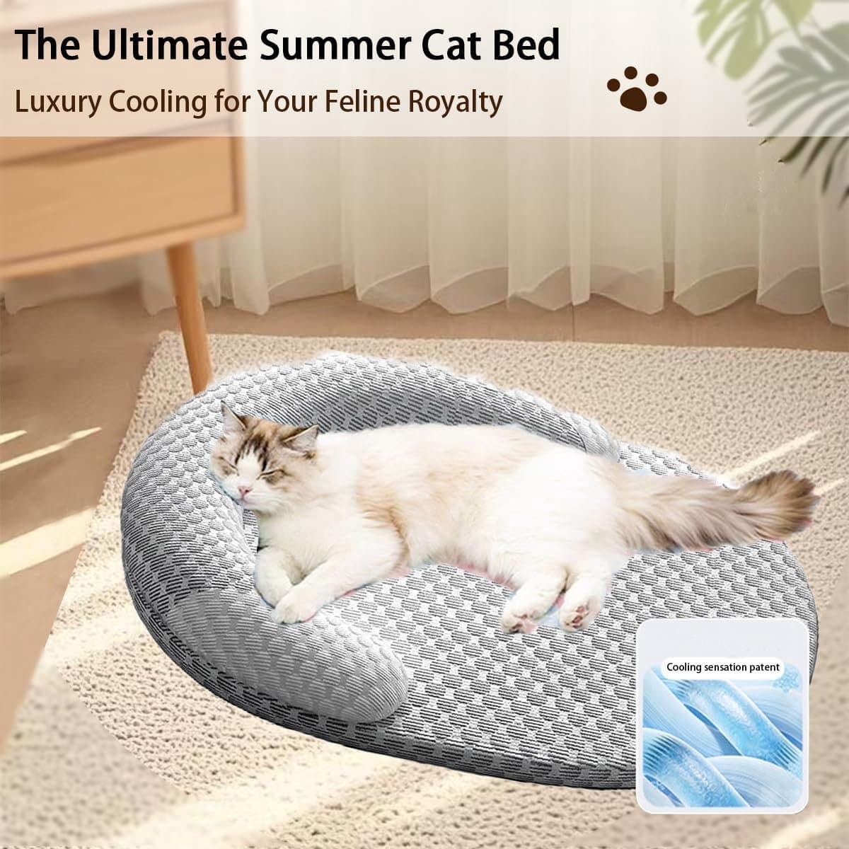 OLOEY Zomers verkoelend kattenbed voor binnenkatten-orthopedisch hondenbed met nekondersteuning-ademend en wasbaar huisdierbed met antisliponderkant-Rustgevend knuffelbed voor katten-honden-puppy's en kittens-Grijs(M) thumbnail 4