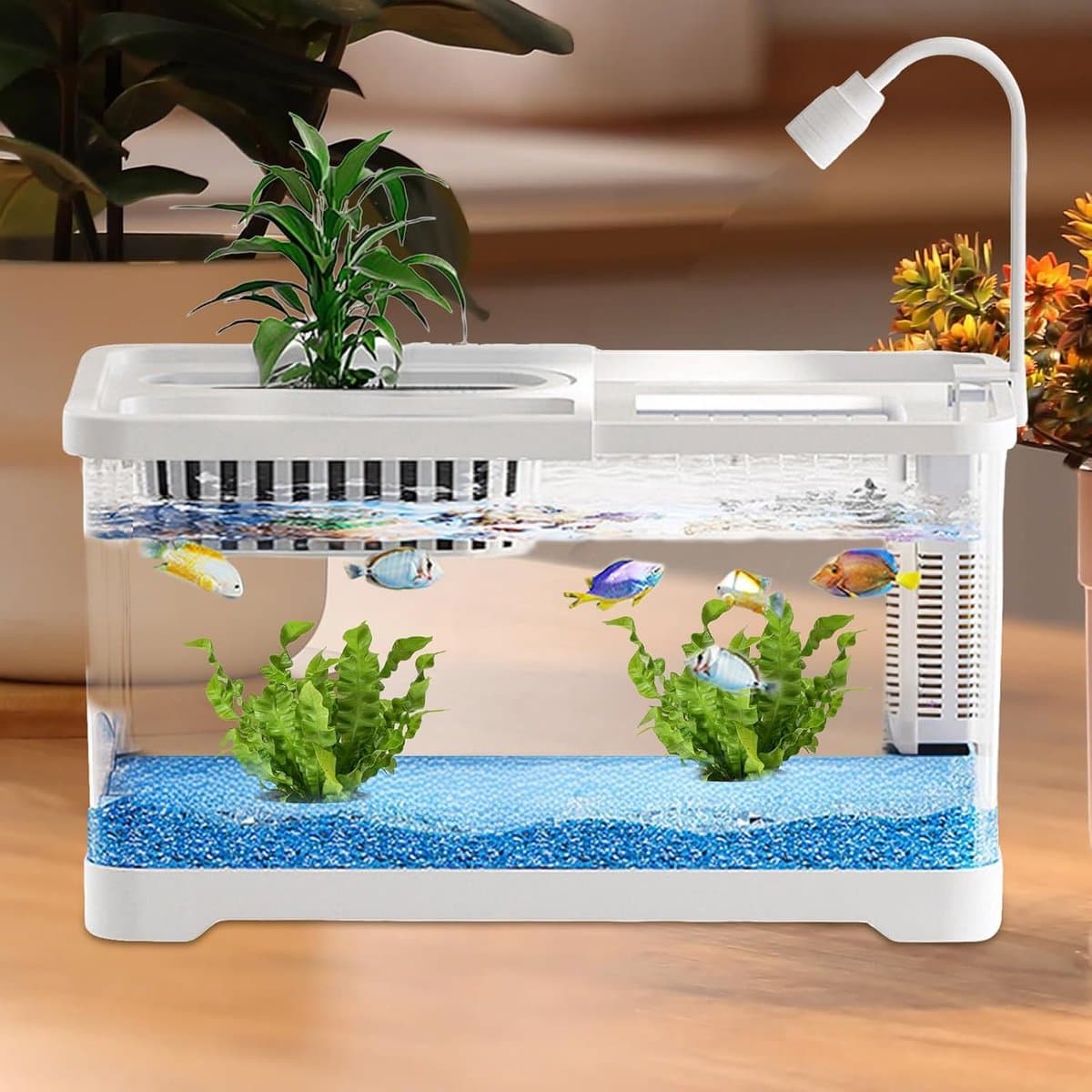 Aquarium Complete Set - Kleine Visbak - Decoratieve Woondecoratie - Kristalhelder Zicht - 30 x 19 x 18 cm - Wit thumbnail 2