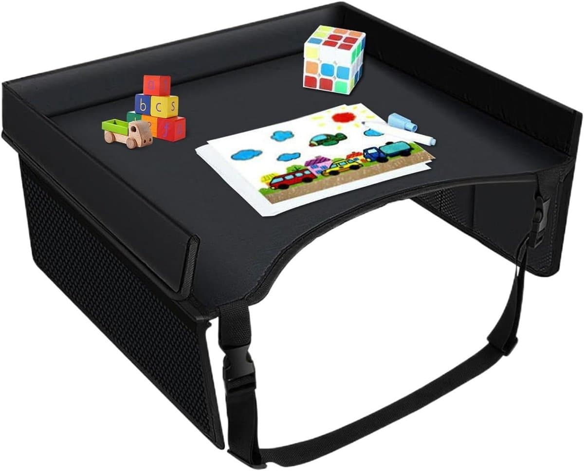 Kinder Reis Tafel - Schoot Dienblad - Creatief Spelen - Met Opbergvakken - 40 x 32 x 20 cm - Zwart - afbeelding 1