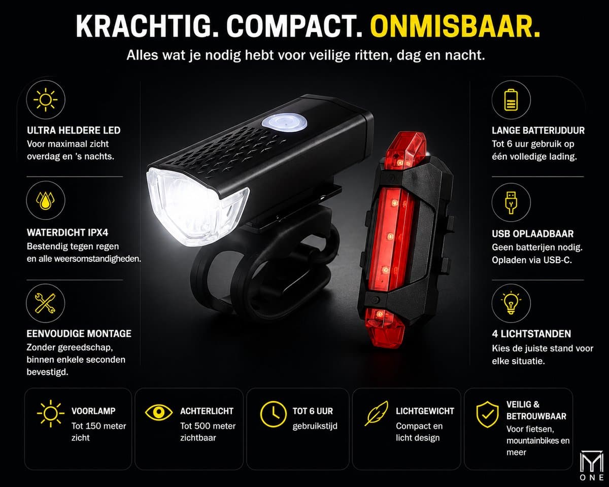 JMT-one - Fietsverlichting Oplaadbaar USB – Fietslampjes Set Voor en Achter – LED Fietslicht Voorlicht Achterlicht – Waterdicht – Fiets Lampjes Set – MTB Racefiets Stadsfiets – Zwart thumbnail 5
