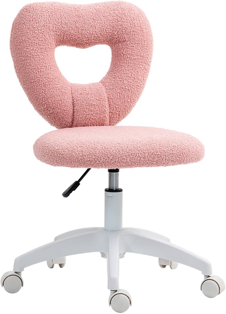 STILVORA Bureaustoel Met Hartvormige Rugleuning En Wieltjes - Verstelbaar - Voor Make-up Tafel, Thuiswerk En Studie - Polyester - Roze thumbnail 6