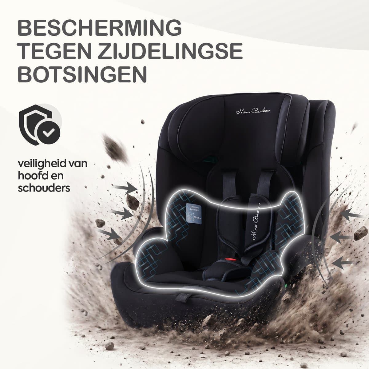 Mino Bambino i-Size Autostoel – Isofix - Groep 1/2/3 9-36 kg (76 tot 150 cm) - 15 maanden tot 12 jaar – Zwart thumbnail 7