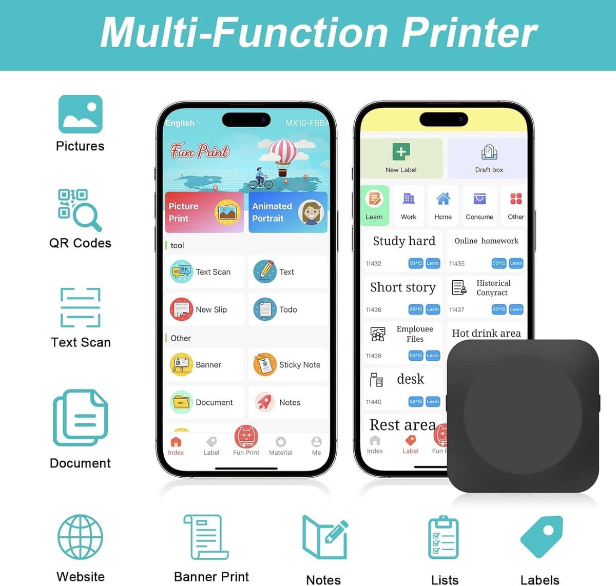 RFWR® Draagbare Draadloze Mini Fotoprinter voor Smartphones - Inktloze Thermische Printer voor Foto's en Memo's thumbnail 8
