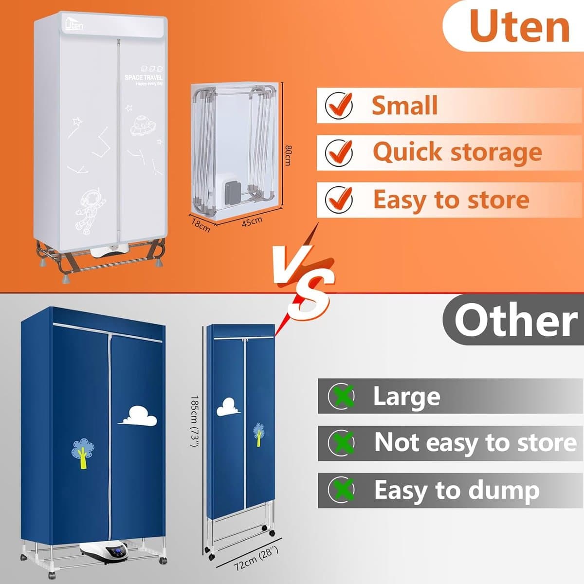 RFWR® Draagbare Elektrische Wasdroger met Grote Capaciteit - 170 cm, 1500 W, Sneldrogend Design thumbnail 3