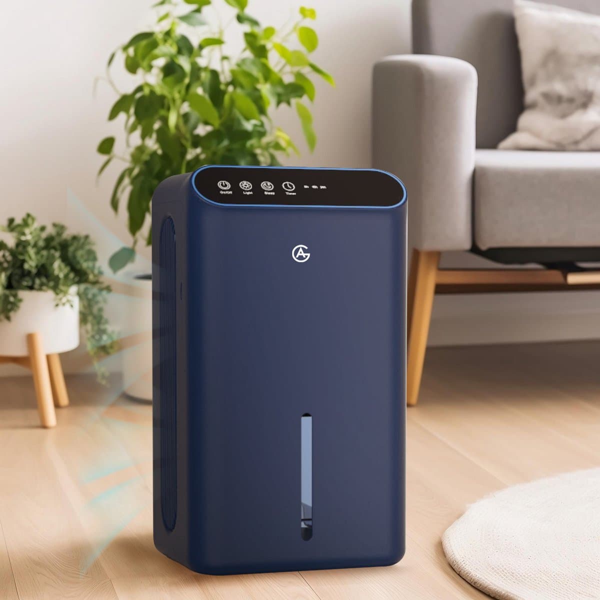 AG Luchtontvochtiger Navy- Luchtreiniger - Dehumidifier - Carbon Filter - Grote watertank 2.5L capaciteit, 750ml/D ontvochtiging, 10-35m2 bereik -energiezuinig, verlichting 7 kleuren - Voor huis, kamer, badkamer & kelder thumbnail 2