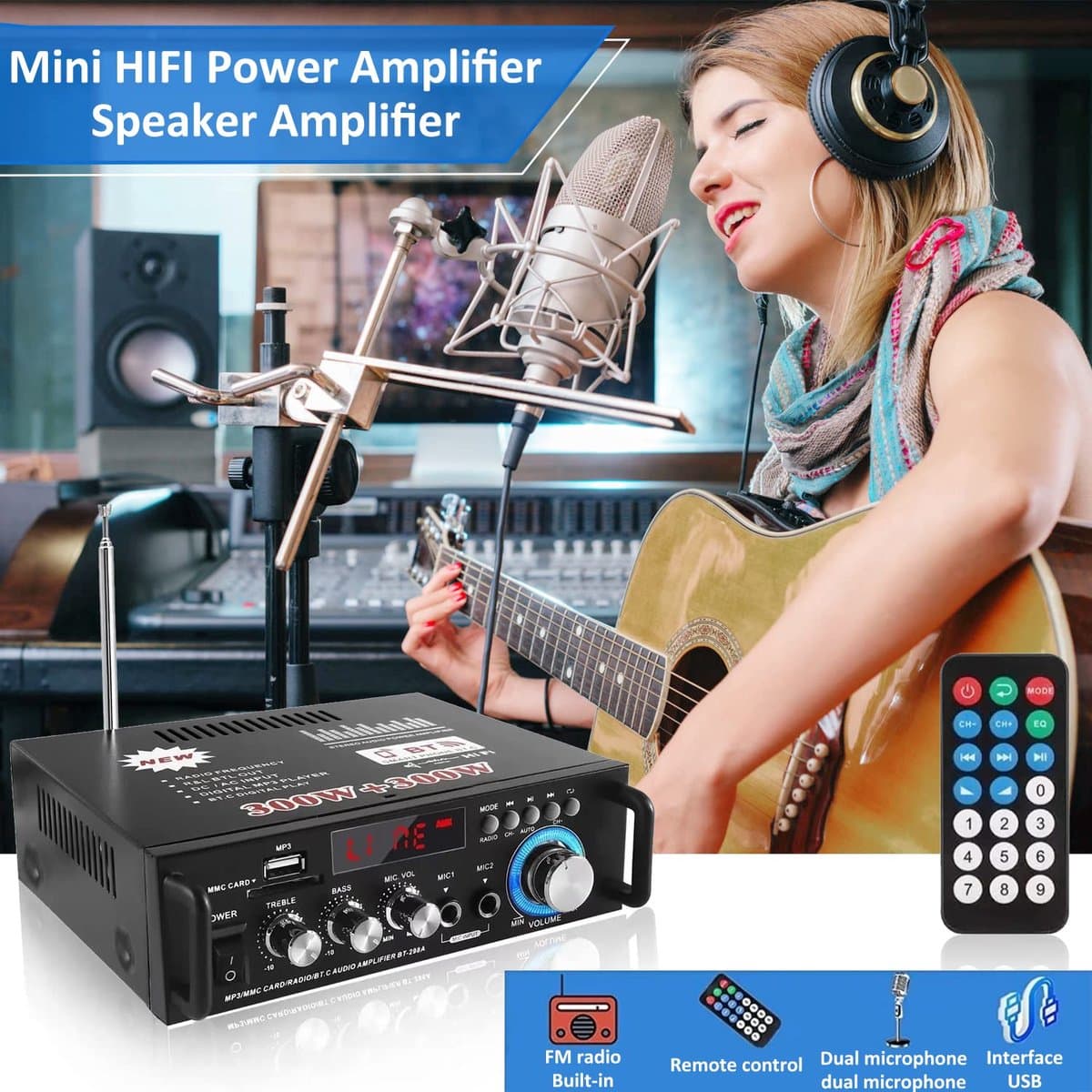 Mini-versterker HiFi - Bluetooth 5.0, 600W, FM-radio, USB/SD thumbnail 6