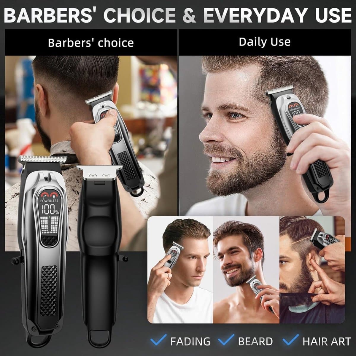 Tondeuse - Haartrimmer - Tondeuse mannen - Professionele Draadloze Tondeuse - Professionele Haar Baardtrimmer - Zero Gapped Trimmer - Grijs - Barber Hair Clipper - Perfect voor Feestdecoratie - Kerstcadeaus - Kerst thumbnail 6