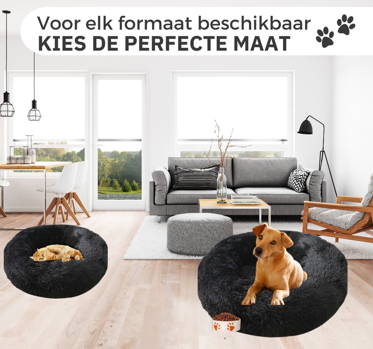 Donut Hondenmand - Kattenmand - Maat M - 60cm (ligvlak van 45cm) - Zwart - Fluffy en Wasbaar thumbnail 4
