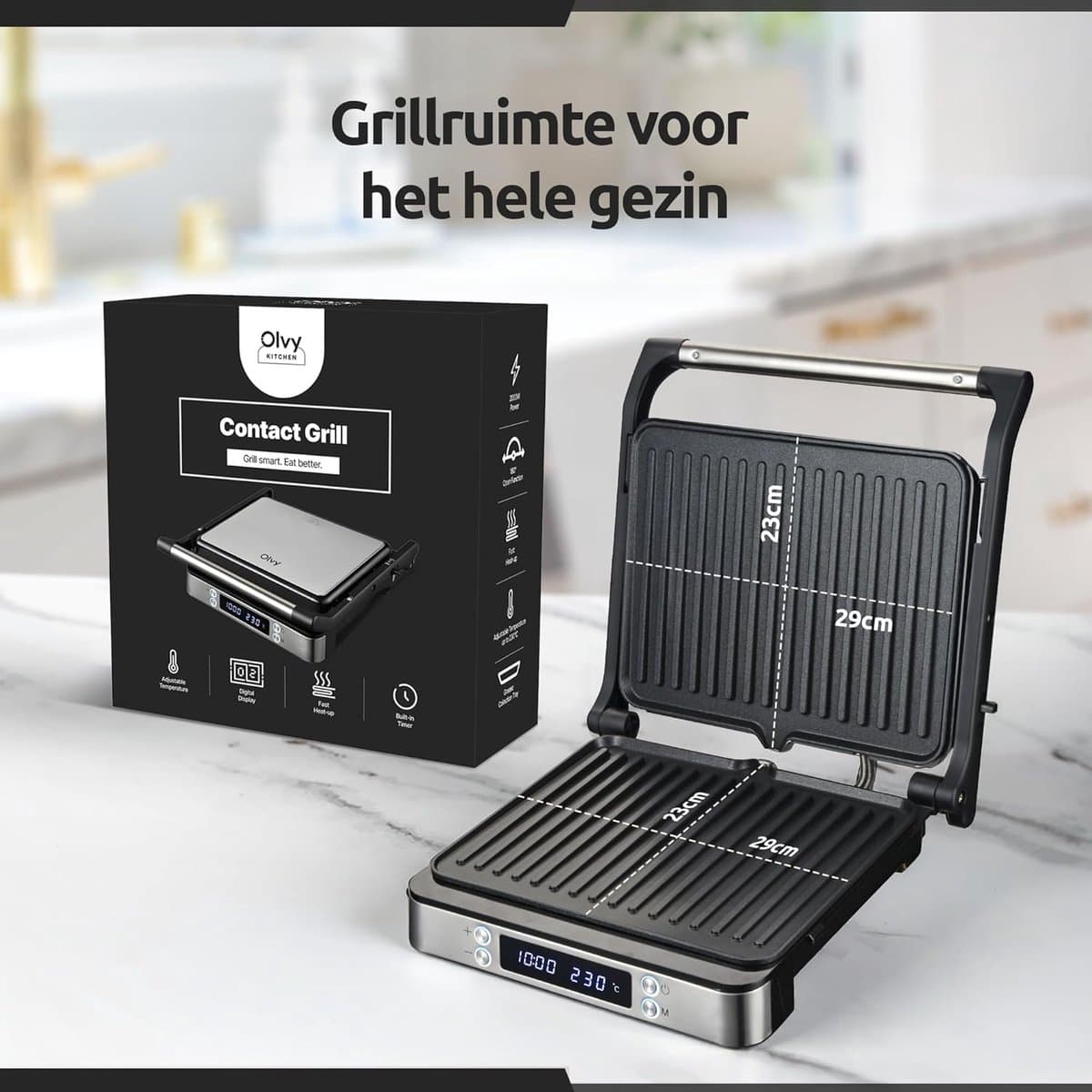 Tosti Apparaat XL - Panini Grill - Grote Tosti's Maken - PFAS Vrij - Voor 4 Tosti's - Silver thumbnail 5