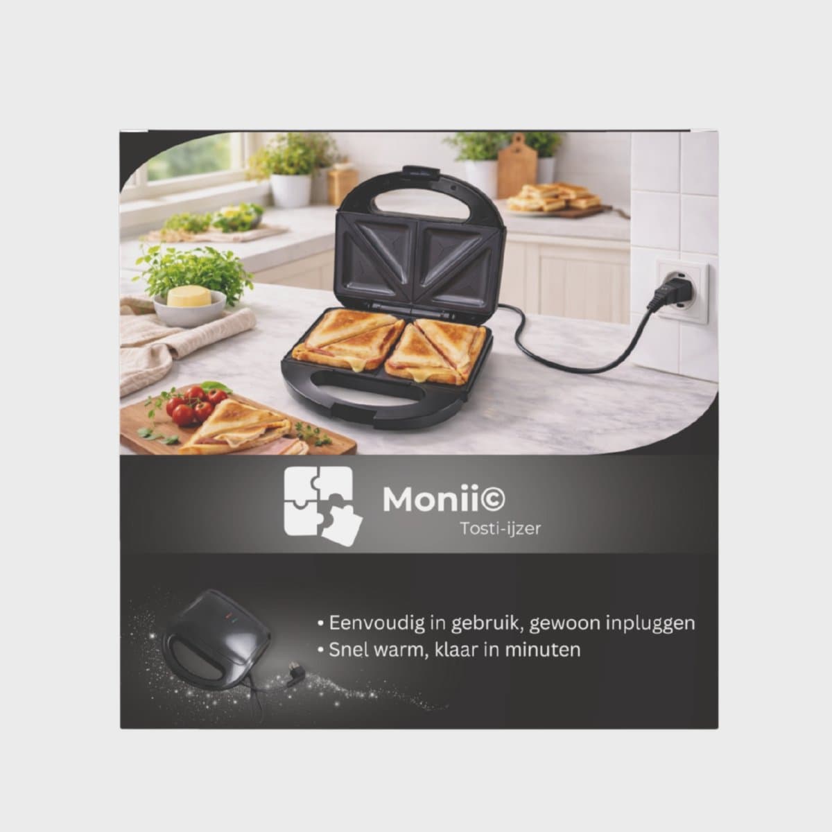 Monii Tosti Apparaat – Inclusief Diverse Opzetstukken – PFAS Vrij – Panini Grill – Contactgrill -Grill Ijzer – Tosti Ijzer – 2 Tosti’s thumbnail 8