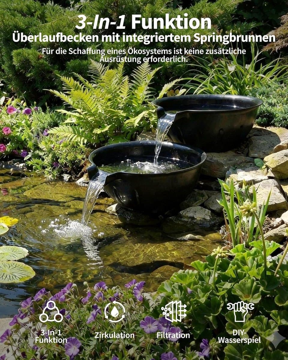 POPOSOAP Overloop-schaal en-bekken fonteinset-overloopfontein met 2500 l/u vijverpomp voor watervallen-doe-het-zelf waterornament voor binnen en buiten(vijver/tuin) thumbnail 3