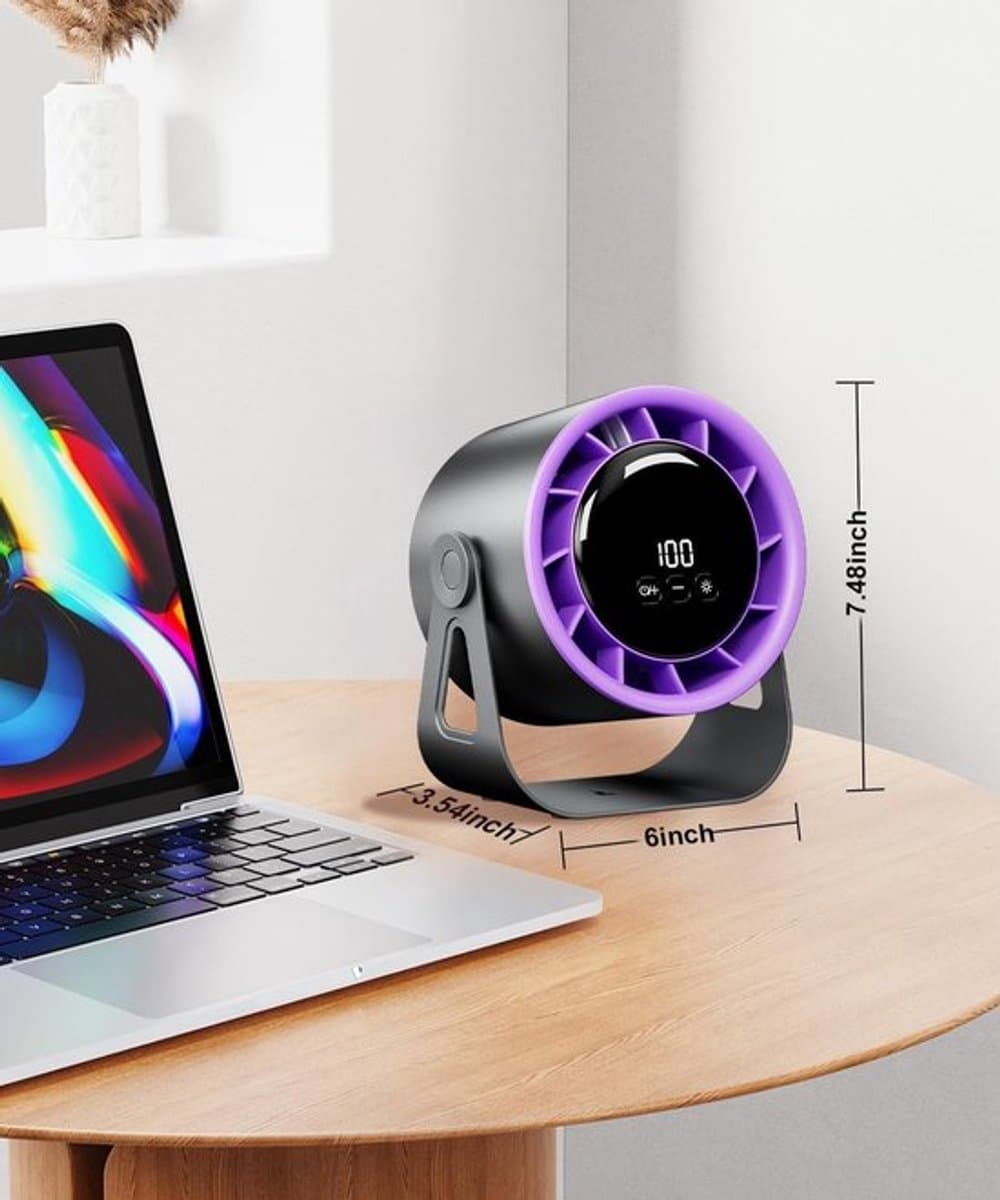 Solvix tafel ventilator geluidloos - Bureauventilator - USB Oplaadbaar - 100 Snelheidsinstellingen - 360° Verstelbaar - Voor Thuis, Kantoor & Kamperen thumbnail 5