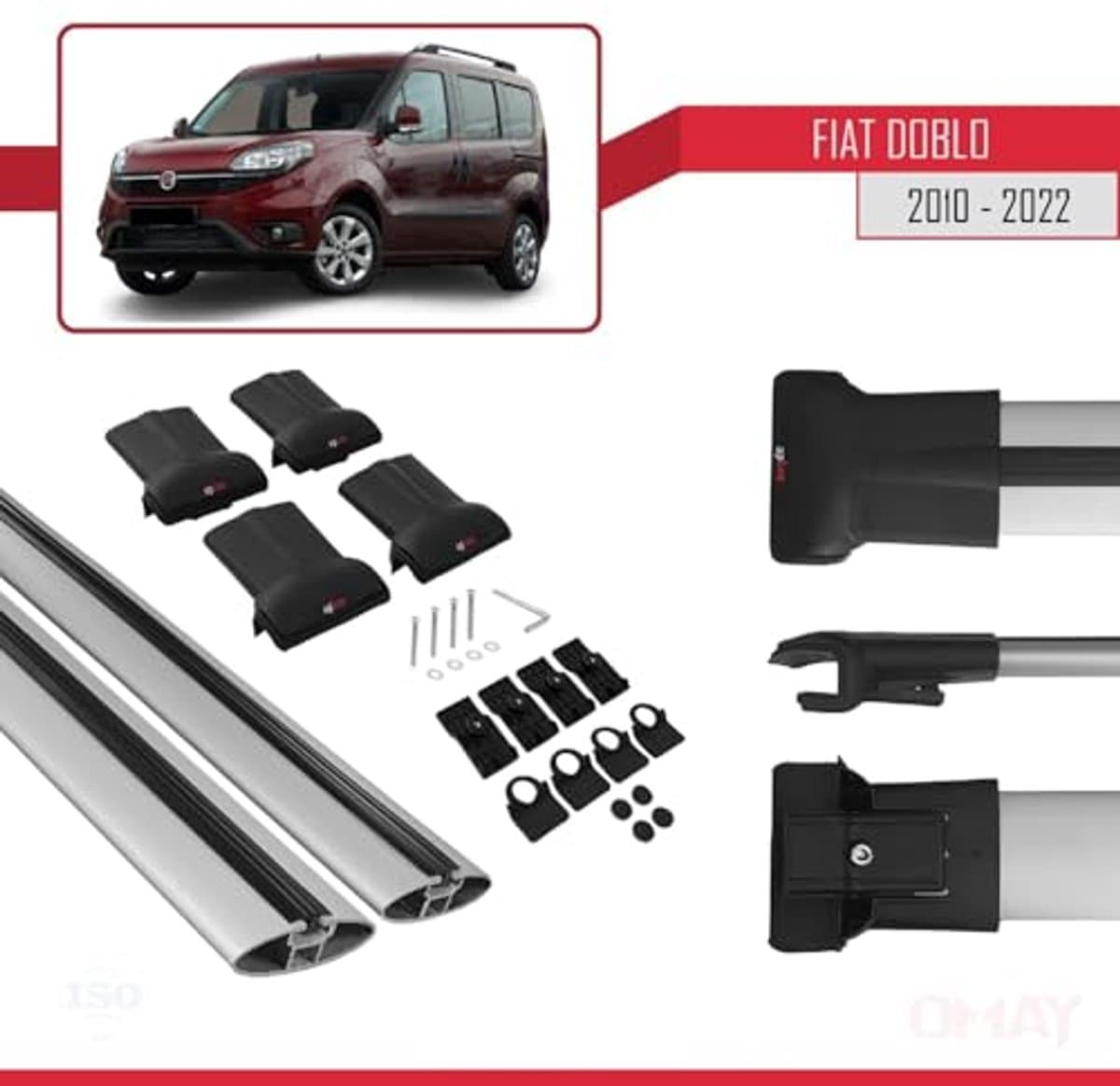 Dakdrager voor Fiat Doblo 2 (2010-2022) - Aluminium Spoorstaven voor Fietsen, Ski's en Dakkoffers thumbnail 2