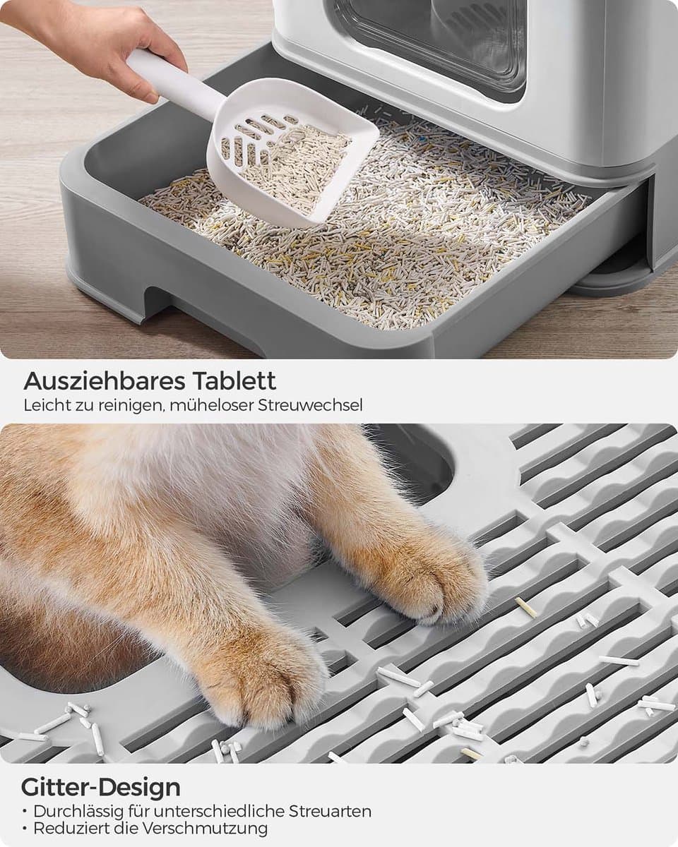 Feandrea verborgen kattenbak, kattenbak met kap, uitschuifbare lade, schep, borstel,… thumbnail 5