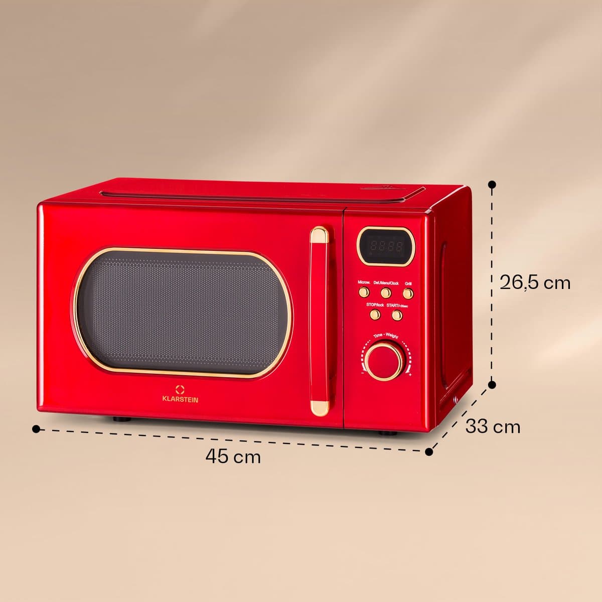 Klarstein magnetron met Grill, 800 Watt magnetron klein, 3 in 1Edelstahl magnetron rood, Kleine 20 Liter magnetron met ontdooi en Pizzafunktion, Drehteller, Platzsparend, Einfach zu Bedienen - voor Keuken - Bruin - Microwave thumbnail 6