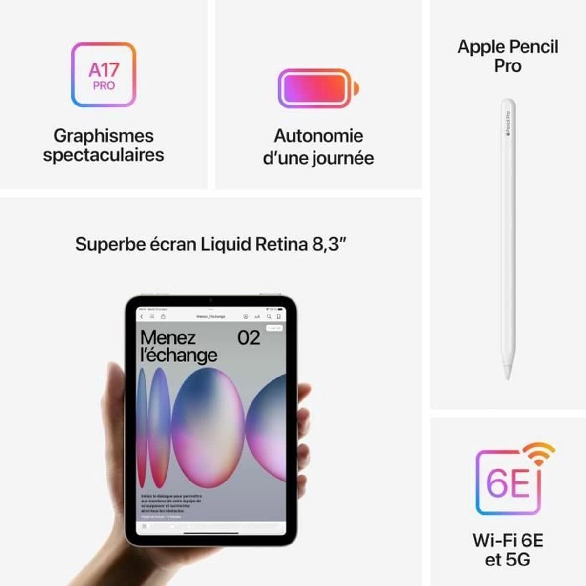 Apple iPad Mini 8,3" (2024) - 256GB Paars, 5G + Wi-Fi thumbnail 5