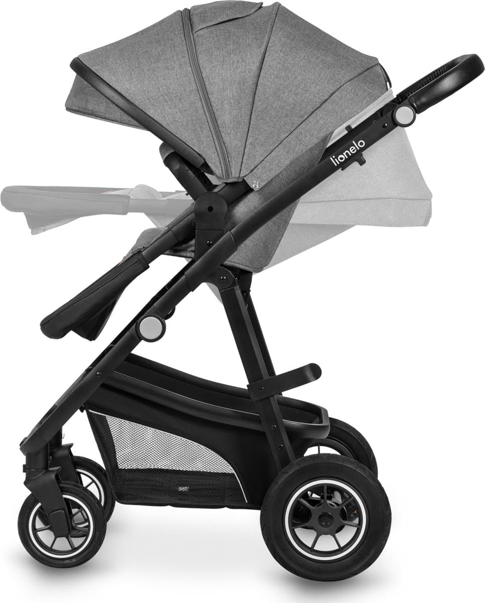 Lionelo Bianka Kinderwagen 3 in 1 - Reiswieg + Wandelwagen + Autostoel - Grote Luchtbanden, Volledige Vering - Inklapbaar - Verstelbare duwstang - Buggy Omkeerbare Zitting - 0-22kg - Accessoireset - Grijs thumbnail 2