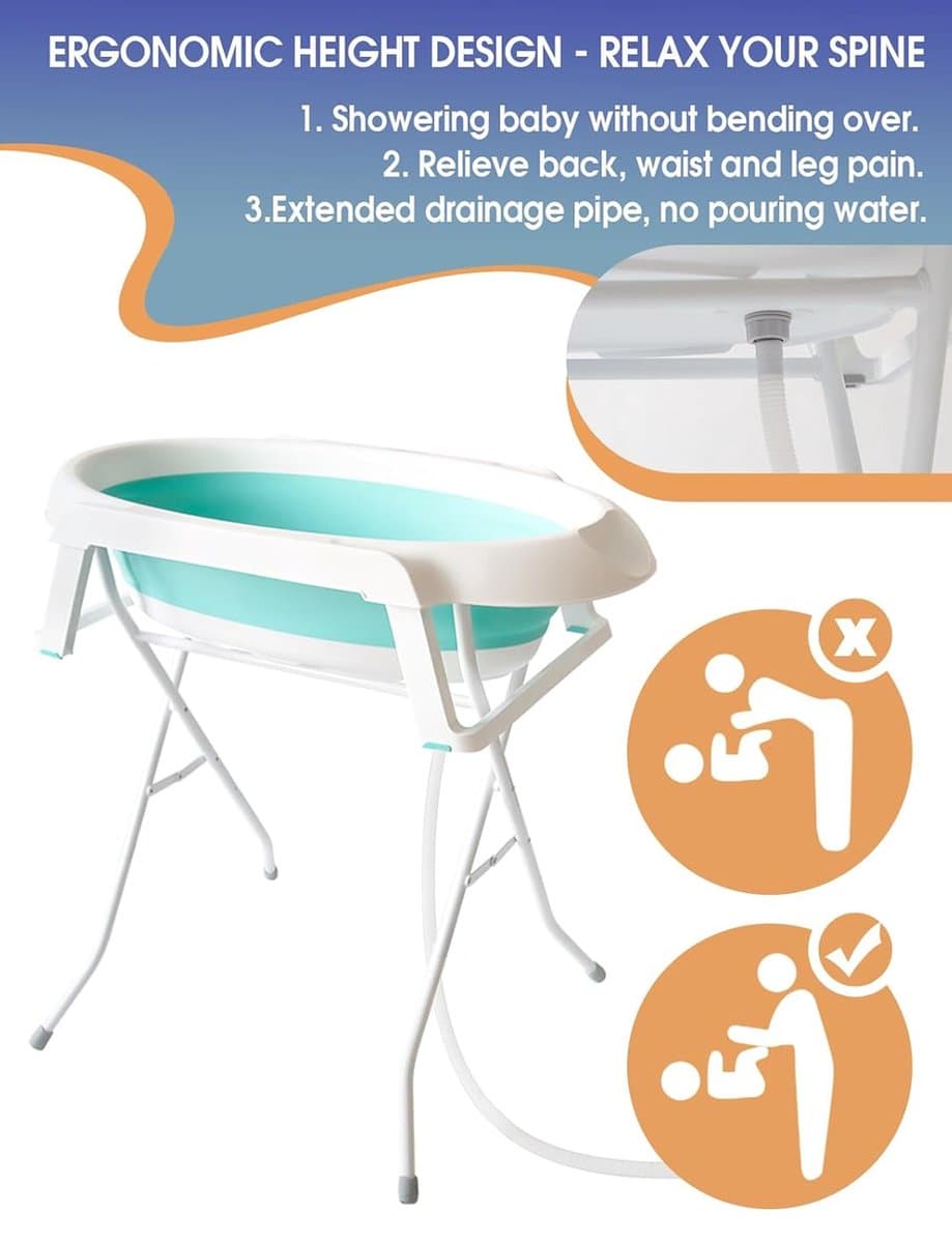 Goodivery ® Opvouwbare Babybadkuip met Staander en Inzetstuk voor Comfortabel Baden thumbnail 5