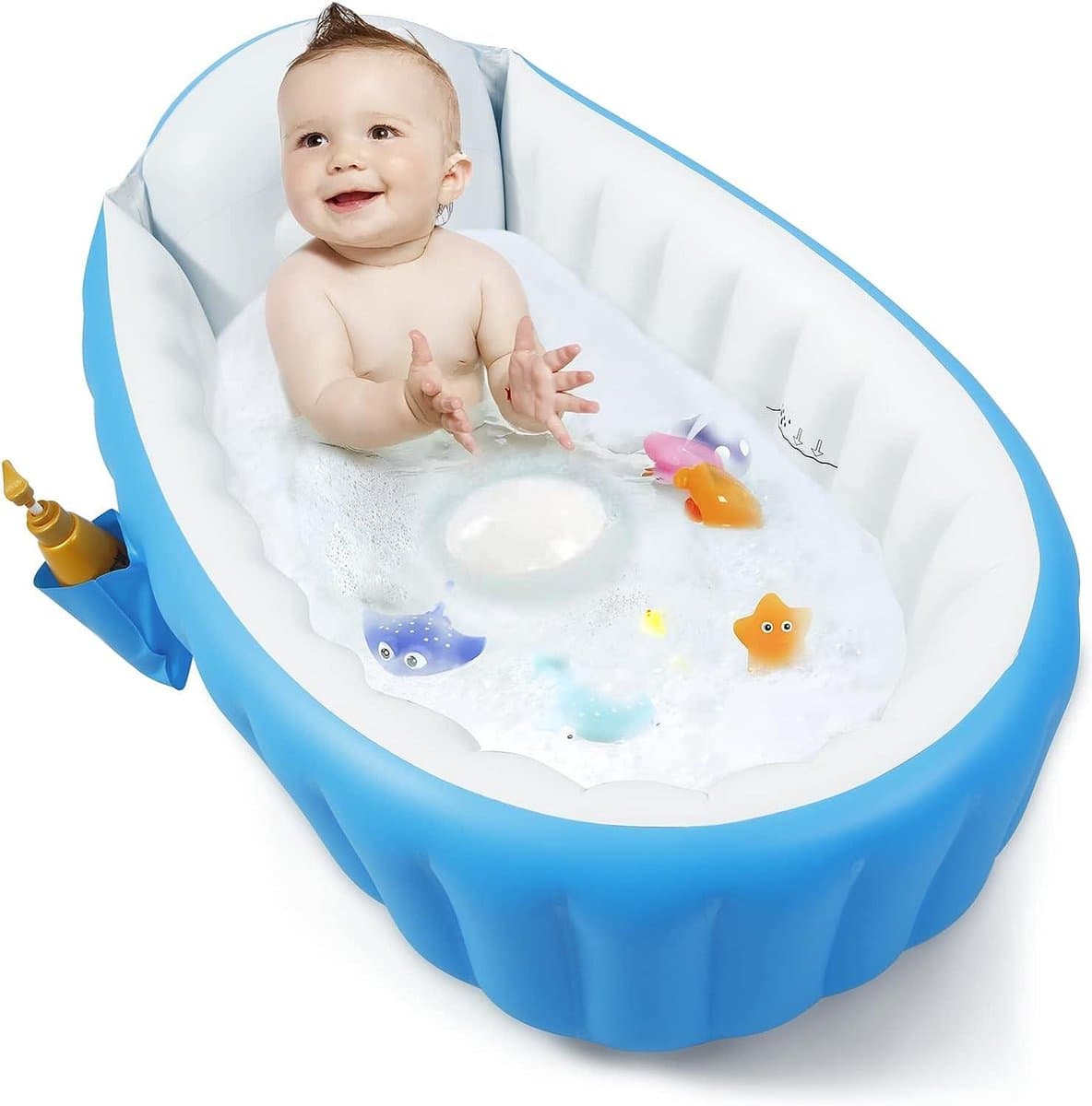 Peuter zwembad met glijbaan Opblaasbare babybadkuip draagbare reisbabybadkuip voor baby's luchtpomp opvouwbaar antislip douchebak mini-luchtzwembad voor pasgeborenen blauw Peuter zwembad met glijbaan thumbnail 2